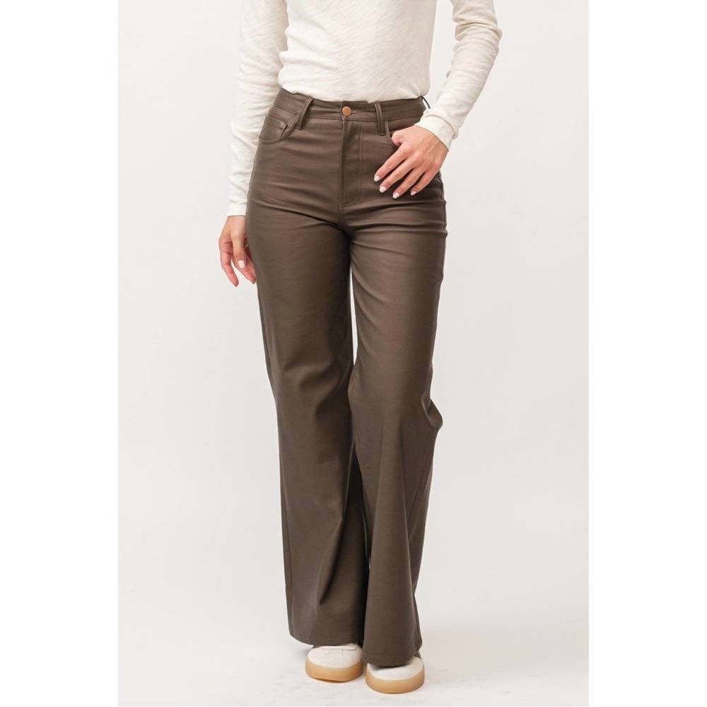 DEAR JOHN FIONA WIDE LEG TOASTED COCONUT VEGAN LEATHER PANTS Size 30 high rise‎